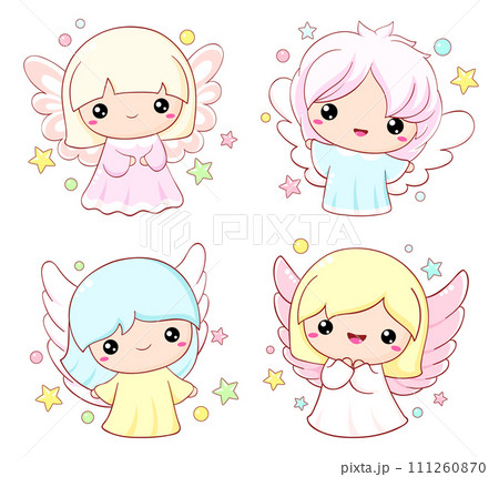 Cute cartoon Christmas angels set. Collection of Easter angel in kawaii style. Little baby in angel costume. Vector illustration EPS8 Cute cartoon Christmas angels set. Collection of Easter angel in kawaii style. Little baby in angel costume. Vector illustration EPS8 111260870