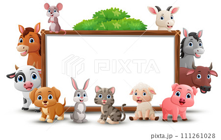 Cute wild animals cartoon with blank board 111261028