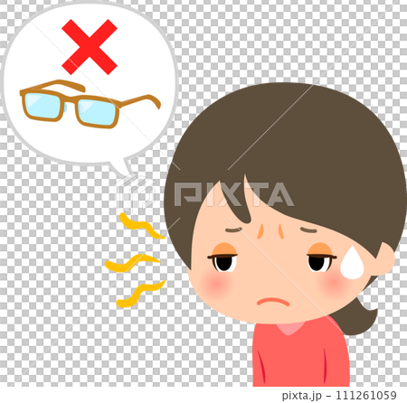眼鏡がなくて目を細めている女性 111261059
