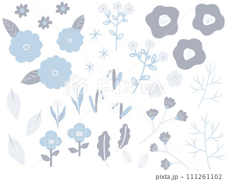 レトロな花のシンプル青モチーフ 111261102