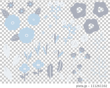 レトロな花のシンプル青モチーフ 111261102