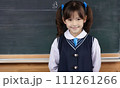 AI-generated content. little girl portrait smile, face little schoolgirl, little student educational institution, 7 years old, child kid girl sitting desk smile, team work, friends classmates, work 111261266