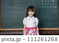 AI-generated content. little girl portrait smile, face little schoolgirl, little student educational institution, 7 years old, child kid girl sitting desk smile, team work, friends classmates, work 111261268