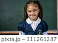 AI-generated content. little girl portrait smile, face little schoolgirl, little student educational institution, 7 years old, child kid girl sitting desk smile, team work, friends classmates, work 111261287