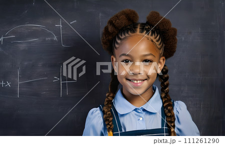 AI-generated content. little girl portrait smile, face little schoolgirl, little student educational institution, 7 years old, child kid girl sitting desk smile, team work, friends classmates, work 111261290
