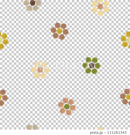 Polka Dot little Flower. Watercolor seamless Pattern. Illustration of cute baby print. Hand drawn on white isolated background. Painting of a simple random small confetti for fabric and paper 111261343