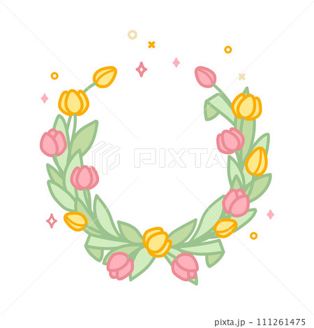 Floral wreath of tulips, empty frame, semicircle. 111261475