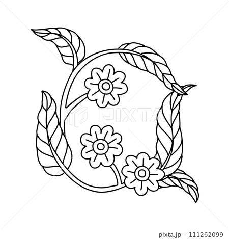 Indian style monochrome floral motif isolated on white 111262099