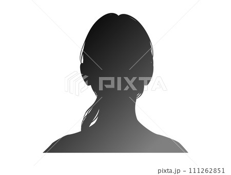 束ねたロングヘアの女性の顔正面シルエットのイラスト 111262851