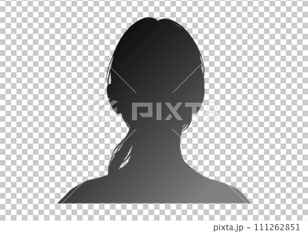 束ねたロングヘアの女性の顔正面シルエットのイラスト 111262851