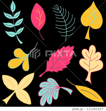 Vector Set of Colorful Autumn Doodle Leaves. 111262927