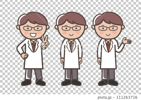 Pose set of an elite-style male doctor wearing a white coat_piece_guide_explanation 111263716