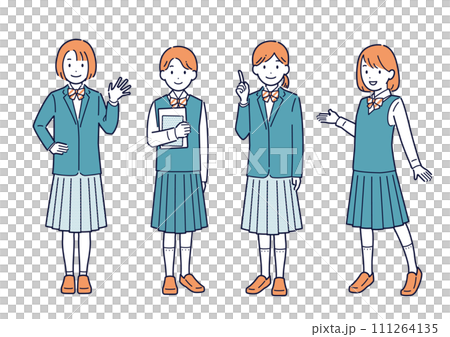 Full body illustration set of female students Full body illustration set of female students 111264135