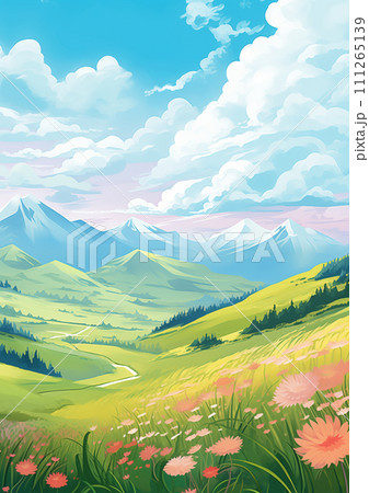 AI-generated content. Summer Mountains Meadows Illustration AI-generated content. Summer Mountains Meadows Illustration 111265139