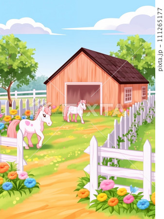AI-generated content. Farmyard Outside Scenery Illustration 111265177