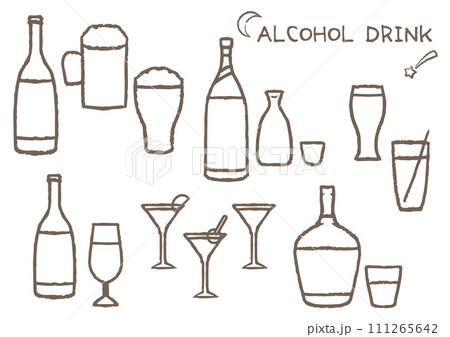 いろんな種類のお酒のセット(線画) いろんな種類のお酒のセット(線画) 111265642