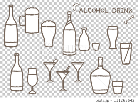 いろんな種類のお酒のセット(線画) いろんな種類のお酒のセット(線画) 111265642