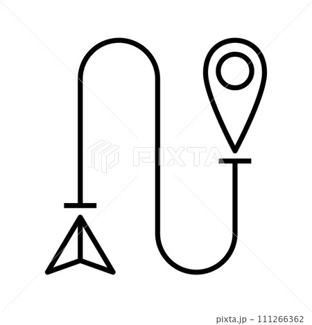 Destination, path, route icon. Single route tracking motion icon, simple line path searching. 111266362