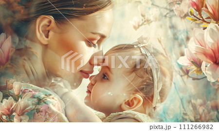 A Tender Moment Captured in a Floral Setting, AI Generated 111266982