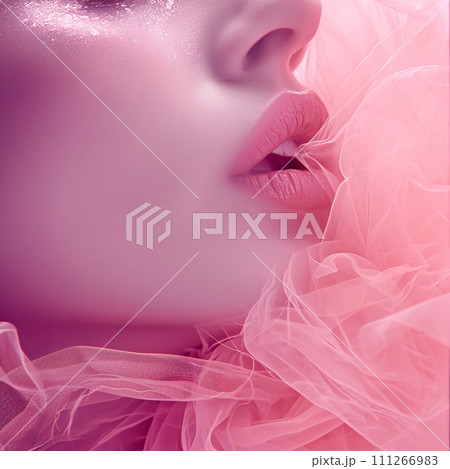 Soft Pink Aesthetic Beautiful Lips Close-Up, AI Generated 111266983