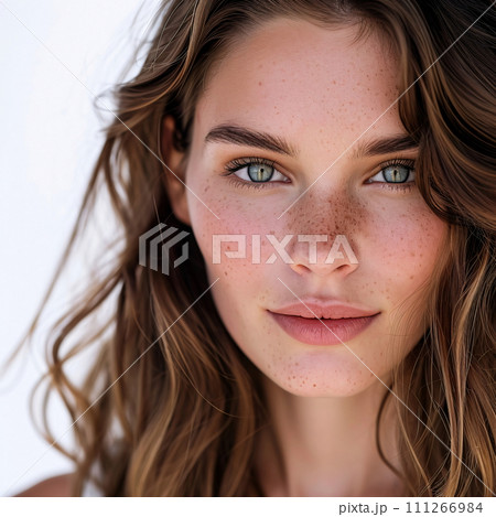 Supermodel woman beauty headshot, isolated on white 111266984