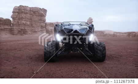 Electric rover on alien planet. Mars surface. 3d rendering. 111267378