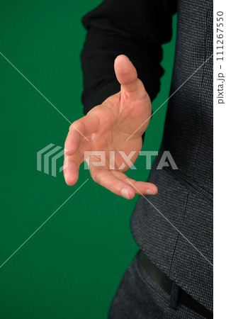 Open hand . Business concept. Bundle pack of flat hand gestures.Senior arm with open palms with black suits 111267550