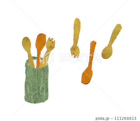 パスタ、フォーク、スプーン、調理器具、背景素材、野菜、園芸、ガーデニング、イメージ素材 111268813