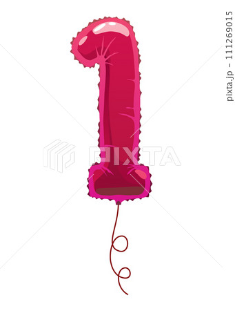 Helium pink balloons number. Realistic design element, numeral character. Party decoration balloon or anniversary sign. Vector glossy decorative digit illustration 111269015
