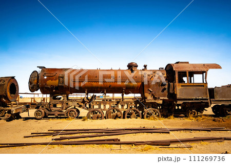 rusty steam locomotives in Bolivia 111269736