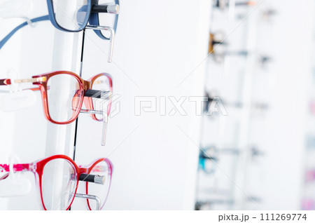 Closeup view of different colorful glasses for kinds 111269774