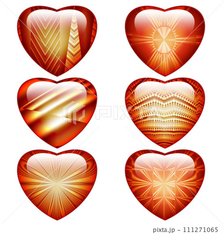 3D Glossy red hearts with colorrful fractal pattern 111271065