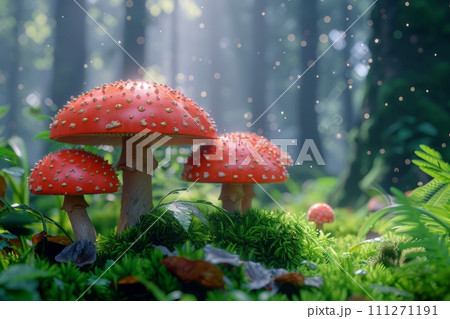 these red mushrooms in the forest are the perfect mushroom for this article 111271191