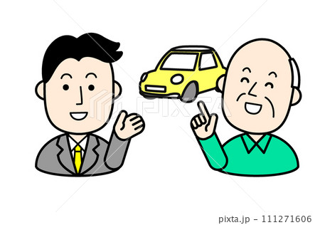 シンプルな人物イラスト　マイカーとシニア 111271606