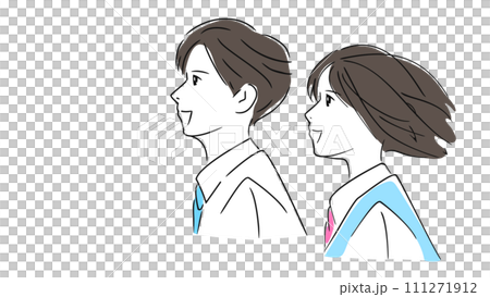 Male and female junior high school students singing together at a choir festival, profile profiles of high school students cheering and cheering, vector simple illustration material Male and female junior high school students singing together at a choir festival, profile profiles of high school students cheering and cheering, vector simple illustration material 111271912