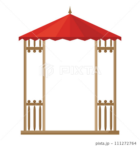 Gazebos pergola style. Architecture wooden bower flat cartoon icon. Pavilion structure, city park or gardens area element isolated on white background. Vector illustration Gazebos pergola style. Architecture wooden bower flat cartoon icon. Pavilion structure, city park or gardens area element isolated on white background. Vector illustration 111272764