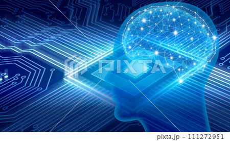 人工知能と青のサイバーデジタル背景イメージ 111272951