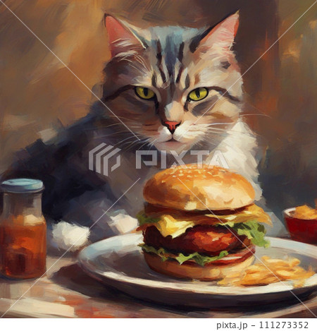 ハンバーガーとネコ 111273352