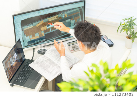 三次元CAD　立体的　3DCG　建築設計　住宅　内観　1人 111273405