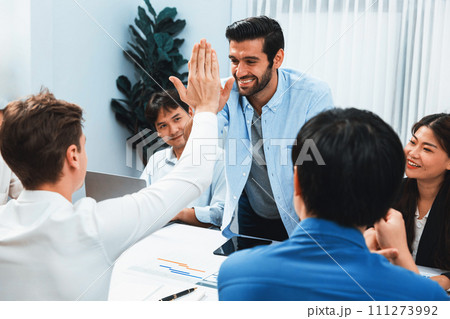 Group of diverse office worker employee high five and working together. Prudent 111273992