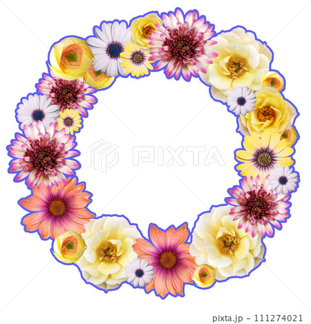 華やかな色とりどりの花で作ったボタニカルリース08 111274021