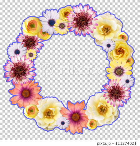華やかな色とりどりの花で作ったボタニカルリース08 111274021