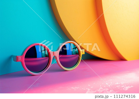 April Fools Day with Funny Glasses in 3d style, colorful background 111274316