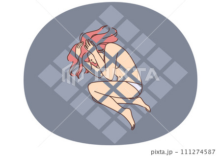 Naked woman feel scared and imprisoned 111274587