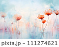 Poppy flowers watercolor painting in pastel color. Generative AI image. 111274621
