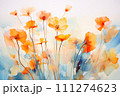 Poppy flowers watercolor painting in pastel color. Generative AI image. 111274623