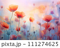 Poppy flowers watercolor painting in pastel color. Generative AI image. 111274625