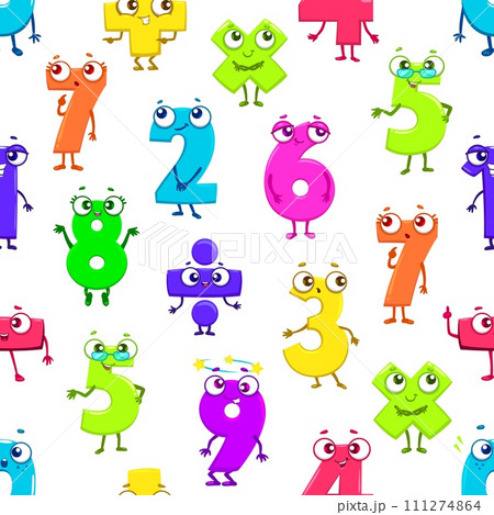 Cartoon funny math number characters seamless...のイラスト素材 [111274864] - PIXTA