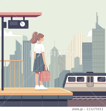 Girl Train Railway platform Trip City Transport Girl Train Railway platform Trip City Transport 111275011