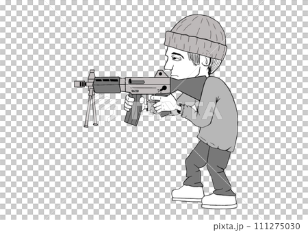 Soldier military war illustration battle gun armed black and white 111275030